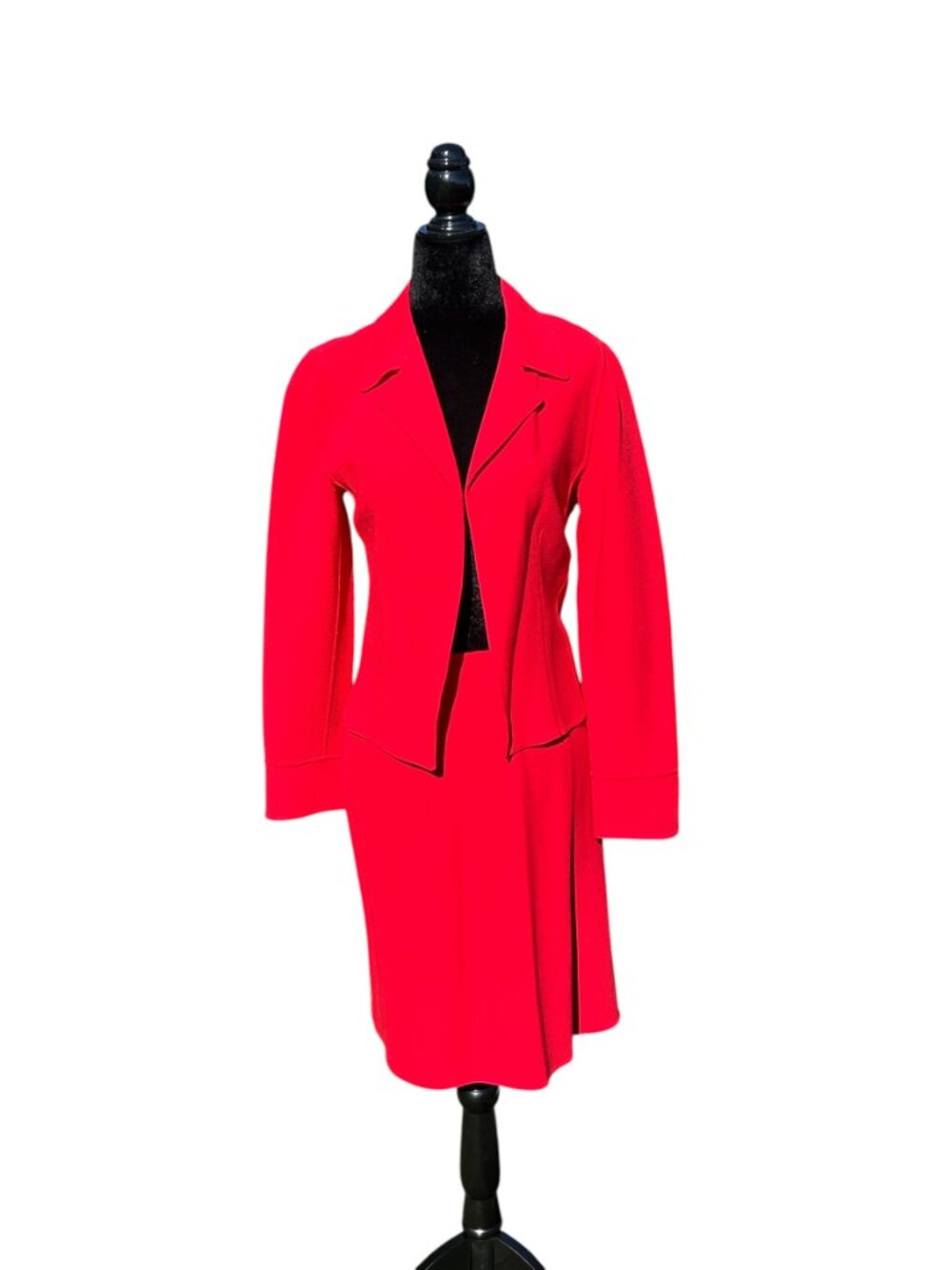Linda Allard Ellen Tracy Red 100% Wool Skirt Suit